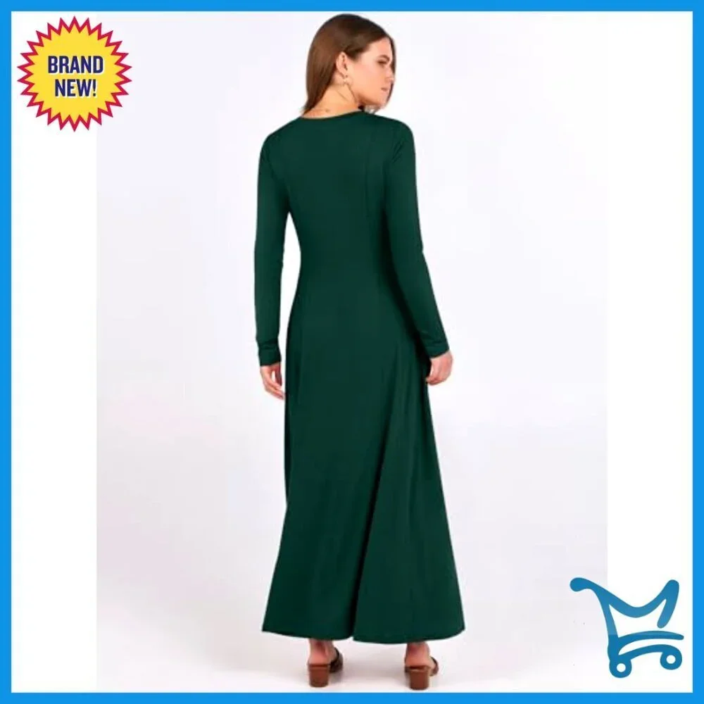 Long Sleeve Maxi Dress Fit & Flare A-Line Swing Flowy Elegant Casual